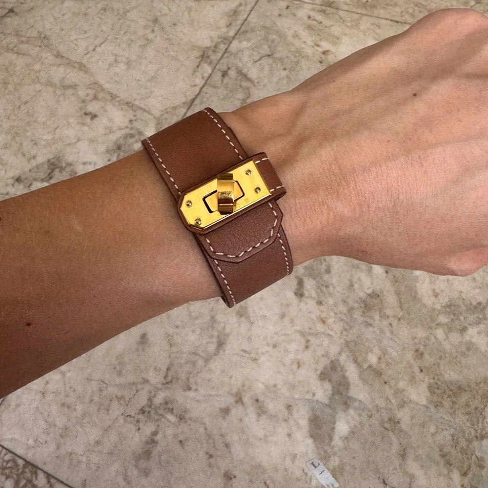Hermes Brown Leather Bracelet with Gold Clasp - Picture 1 of 7